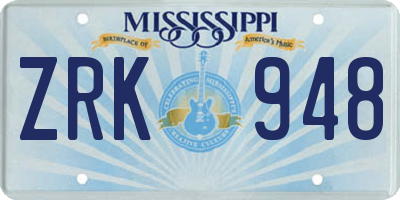 MS license plate ZRK948