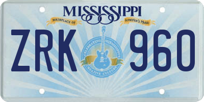 MS license plate ZRK960