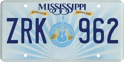 MS license plate ZRK962