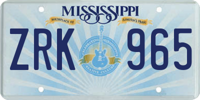 MS license plate ZRK965