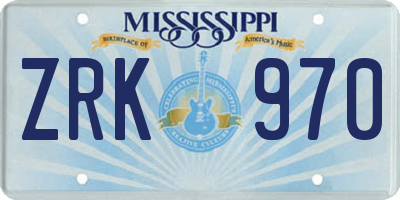 MS license plate ZRK970