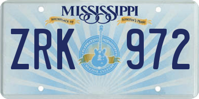 MS license plate ZRK972