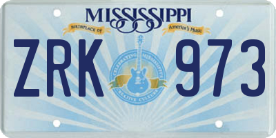 MS license plate ZRK973