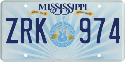 MS license plate ZRK974