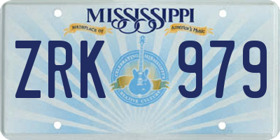 MS license plate ZRK979