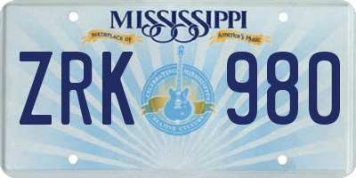 MS license plate ZRK980