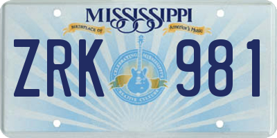 MS license plate ZRK981