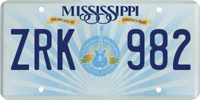 MS license plate ZRK982