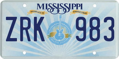 MS license plate ZRK983