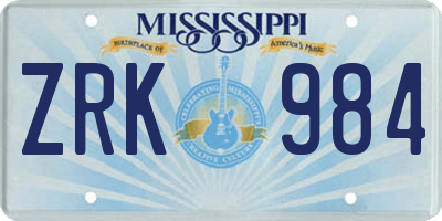 MS license plate ZRK984