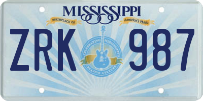 MS license plate ZRK987