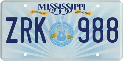 MS license plate ZRK988
