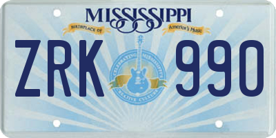 MS license plate ZRK990
