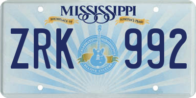 MS license plate ZRK992