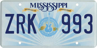 MS license plate ZRK993