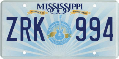 MS license plate ZRK994