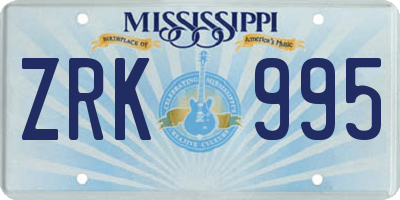 MS license plate ZRK995