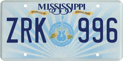 MS license plate ZRK996
