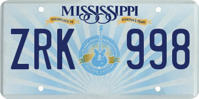 MS license plate ZRK998