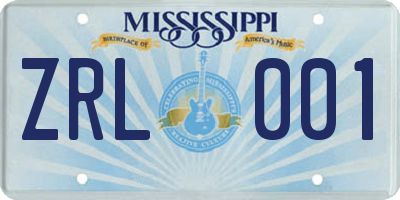 MS license plate ZRL001