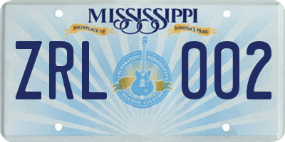 MS license plate ZRL002