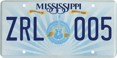 MS license plate ZRL005