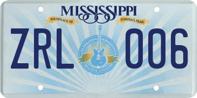 MS license plate ZRL006