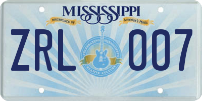 MS license plate ZRL007