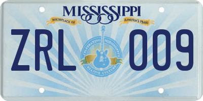 MS license plate ZRL009