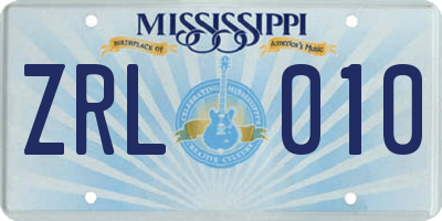 MS license plate ZRL010