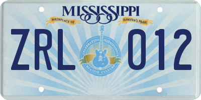 MS license plate ZRL012