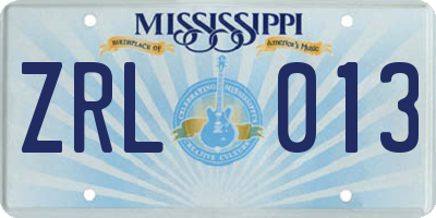 MS license plate ZRL013