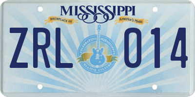 MS license plate ZRL014