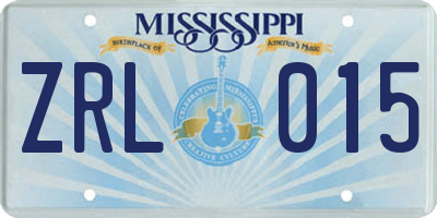 MS license plate ZRL015