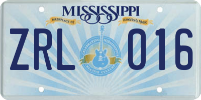 MS license plate ZRL016