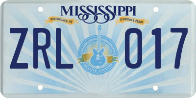 MS license plate ZRL017