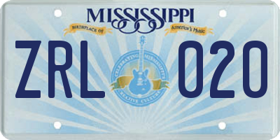 MS license plate ZRL020