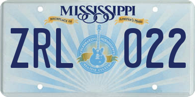 MS license plate ZRL022