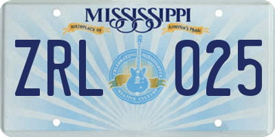 MS license plate ZRL025