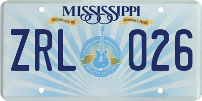 MS license plate ZRL026