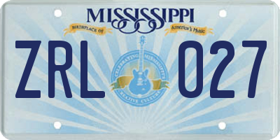 MS license plate ZRL027