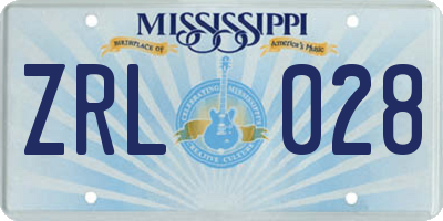 MS license plate ZRL028