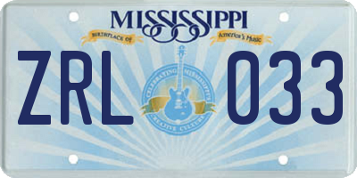 MS license plate ZRL033