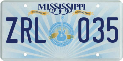 MS license plate ZRL035