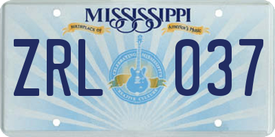 MS license plate ZRL037