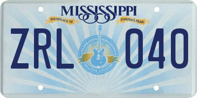 MS license plate ZRL040