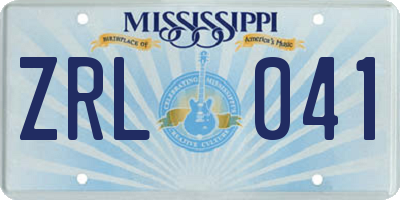 MS license plate ZRL041