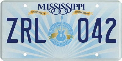 MS license plate ZRL042