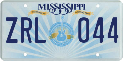 MS license plate ZRL044