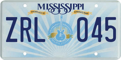 MS license plate ZRL045